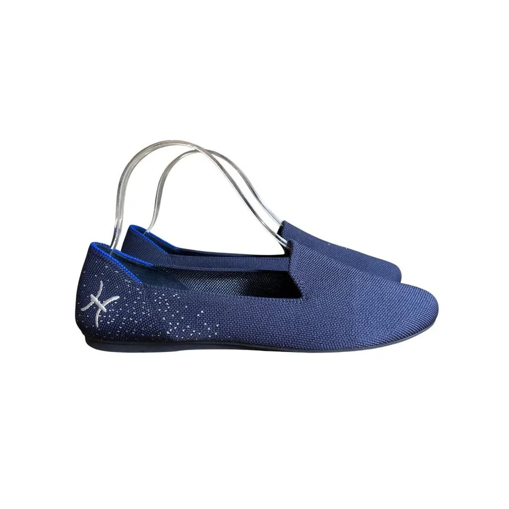 Rothy's Zodiac Sign Ballet Flats Pisces Navy Blue Limited Edition Embroidered Si